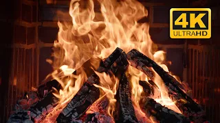 Warm & Cozy Fireplace Burning in Cold Night 🔥 Relaxing Fireplace 4K & Crackling Fire Sounds 3 Hours