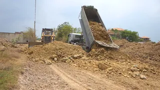 Best Dozer Komatsu D58p Skills Design New Road Construction Foundation Processing With Dump Trucks