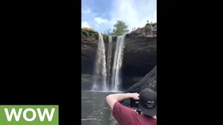 Insane 95ft double backflip off waterfall cliff