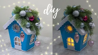 🎄МК НОВОГОДНИЙ ДОМИК ФОНАРИК из картона и фоамирана 🎄 DIY CHRISTMAS DECOR