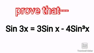 Sin 3x = 3Sin x - 4Sin³x. trigonometric identity proof (hindi)