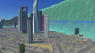 Asteroid Mega Tsunami destroys coastal city | Cities Skylines Tsunami #276