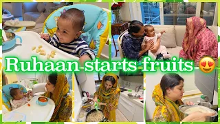 Ruhaan high chair par pehli baar baitha | Started fruits |Chicken Sandwich & Cold coffee for Shoaib