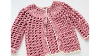 Crochet sweater, crochet matinee coat for girls up to 10 years, Crystal Waves Stitch