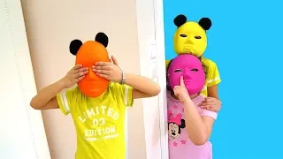 Colorful  toy masks  pretend play funny kids - hide and seek