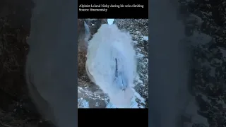 Incredible and terrifying moment during a solo ice climbing. Credit: Alpinist Leland Nisky.