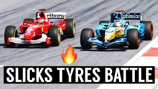 Ferrari F1 2004 vs Renault F1 2005 - SLICKS TYRES BATTLE! Two monsters in Suzuka!