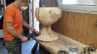 Как сделать журнальный столик из пенька .(How to make a coffee table out of wood.)✔