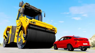 Giant Road Roller Crushes Cars - Beamng drive