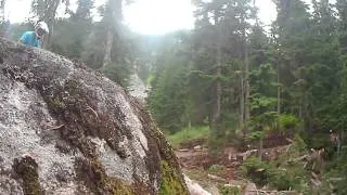 Charles Forkner rolling the rock on Lichen it at Stevens Pass