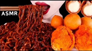 👄ASMR SPICY FRIED CHICKEN BLACK BEAN NOODLES, CHEESE BALLS ✨