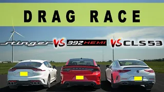 Kia Stinger GT vs Dodge Charger 392 vs Mercedes CLS53 AMG, things get dirty! Drag and Roll Race.