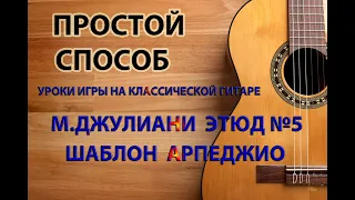 Уроки игры на классической гитаре Этюд №5 Шаблон арпеджио