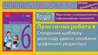 Практична 8. Створення шаблону розкладу уроків засобами графічного редактора | 6 клас | Бондаренко