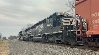 NS 6982 SD60E leads NS H76 through Manville NJ with NS 6400 SD40-3 trailing 12/7/2023