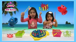 LET'S GO FISHING GAME. Fun for kids learn COLORS & COUNTING. FINGER FAMILY song by N3N Sisters.