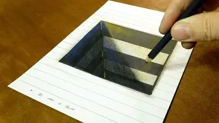 Easy Drawing Square Hole on Line Paper - How to Draw 3D Hole - By Vamos