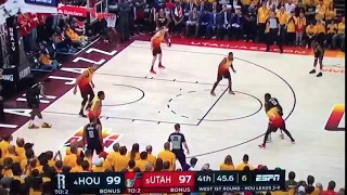 Ricky Rubio defending James Harden from behind.