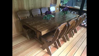 Комплект мебели в загородный дом, Стол Рыцарь 2,0х0,9  8 стульев Викинг