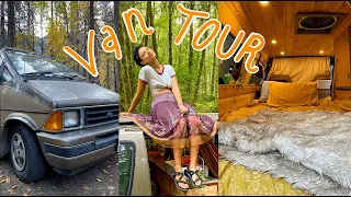 Female Nomad Converts 32 Sq Ft. Vintage Van into a TINY Cabin on Wheels | VAN TOUR