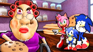 SONIC AND BABY SONIC AND AMY VS ESCAPE EVIL GRANDMA IN ROBLOX