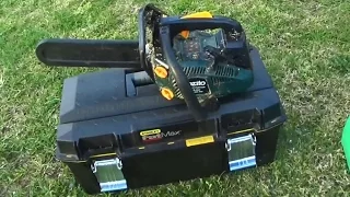 Camping Gear, This is my camping Ozito Chainsaw and the Weatherproof FatMax tool box I carry it in.