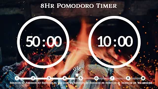 50 Minute Pomodoro Timer🔥Fireplace + forest 장작 ASMR📚 8-Hour Study⏱Pomodoro 50/10, 50 min x 8sets