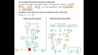 Math 8 Notes 4.5 Equations With Fractions and Decimals
