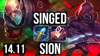 SINGED vs SION (TOP) | 68% winrate, 7/1/3, Godlike | KR Master | 14.11