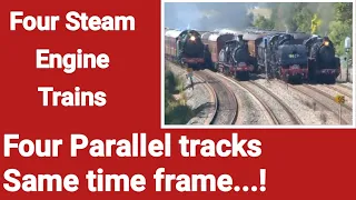 Four Steam Engine trains running on four Parallel tracks with the same time frame a rare video 💯🌹