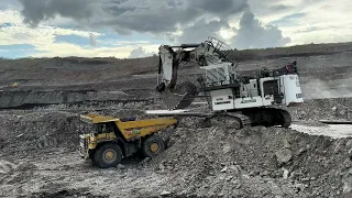 Loading Excavator Liebherr R9350 Biggest truck Komatsu And Catterpillar ~ MegaMining