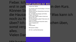 Brief schreiben Deutsch A2 #22 Entschuldigung für die Abwesenheit