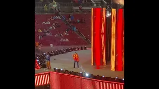 Hulk Hogan announcing in rain at Wrestlemania 37