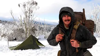 Solo Tarp Camping in a Snowstorm - Winter in the Mountains