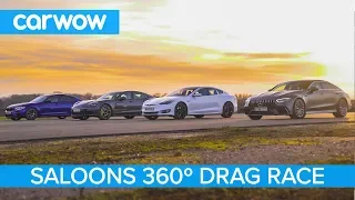 Tesla S P100D v AMG GT 4 v BMW M5 v Porsche Panamera Turbo S - 360° DRAG, ROLLING RACE & BRAKE TEST