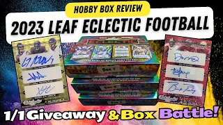 1/1 Giveaway! Box Battle! 2023 Leaf Eclectic Football Hobby Box Review Football Cards Unboxing!