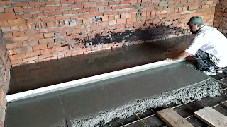 Ручная заливка бетонного пола в гараже/floor screeding