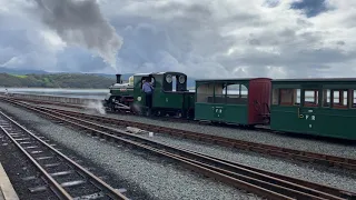 Steam train manoeuvring at Porthmadog Ffestiniog & Welsh Highland Railway Station