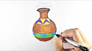 How to draw a pitcher (step by step easy) | Pitcher drawing with oil pastel color