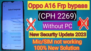 Oppo A16 Frp bypass without pc||New Trick 2023||OppoCPH(2269)Frp bypass Google account