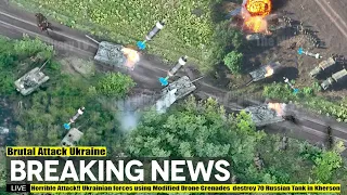 Horrible Attack!!! Ukrainian forces using Modified Drone Grenades destroy 70 Russian Tank in Kherson
