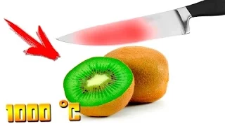 EXPERIMENT Glowing 1000 degree KNIFE VS Kiwi