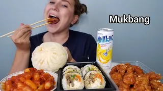 кимпаб Курочка по-корейски острое токпокки пегодя кимчи мукбанг| kimpab spicy tokpokki  mukbang