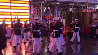 US Marine Corps Silent Drill Platoon in Pouring Rain in Times Square during Fleet Week