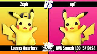 RVA Smash 130 | Zeph (Pikachu) vs apT (Pikachu) | Losers Quarters | 34 Entrants | SSBU