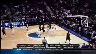 Georgia St Coach Ron Hunter falls off his seat while his son makes a game winning shot over Baylor.