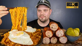 ASMR CHEESEY CURRY BULDAK RAMEN & CHEESEY SAUSAGE MUKBANG | DAVE KAY ASMR