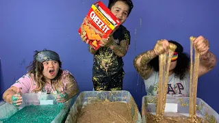 Izzy and Jr CHEATED!!! Blindfolded Slime Challenge!
