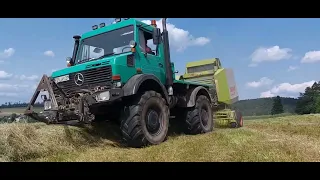 Unimog U2100 mit Claas Variant 180 Presse Soundvideo