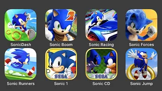 Sonic Dash, Sonic Boom 2, Sonic Racing, Sonic Forces, Sonic Runners, Sonic 1, Sonic CD, Sonic Jump